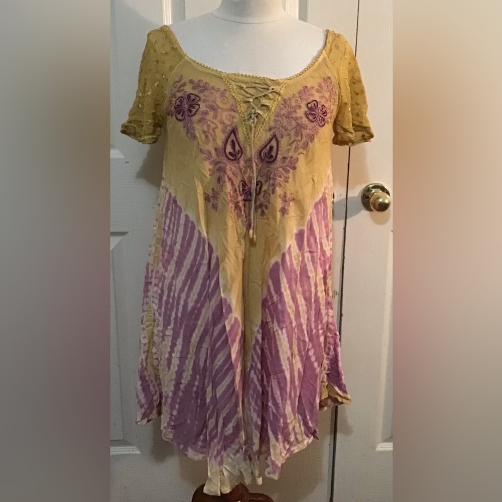 Fashion Terminal one size boho hippie dress short sleeve mid length